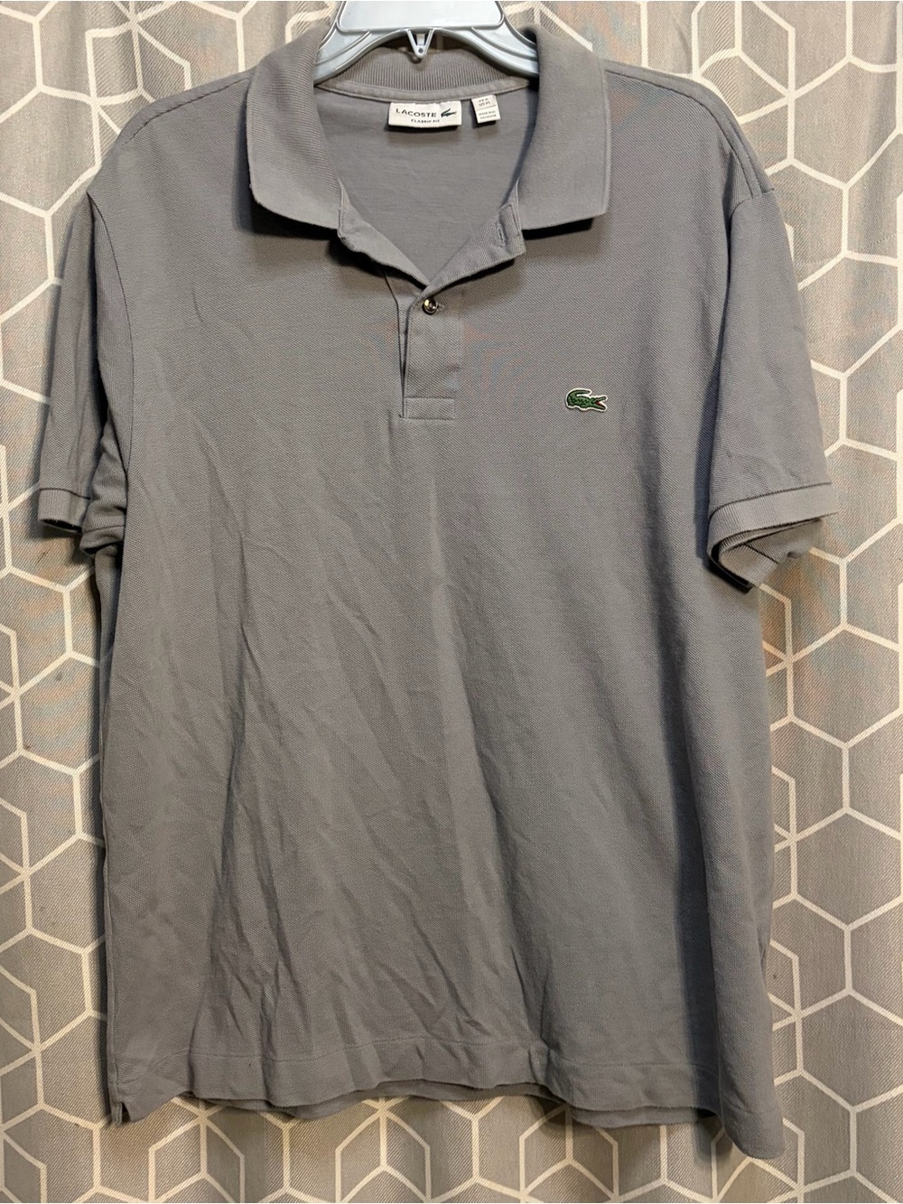 Lacoste Men’s Grey Short-Sleeve Pique Polo with Green Crocodile